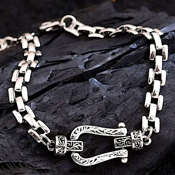 Sterling Silver Horseshoe Chain Link Bracelet - Picture 2 of 7